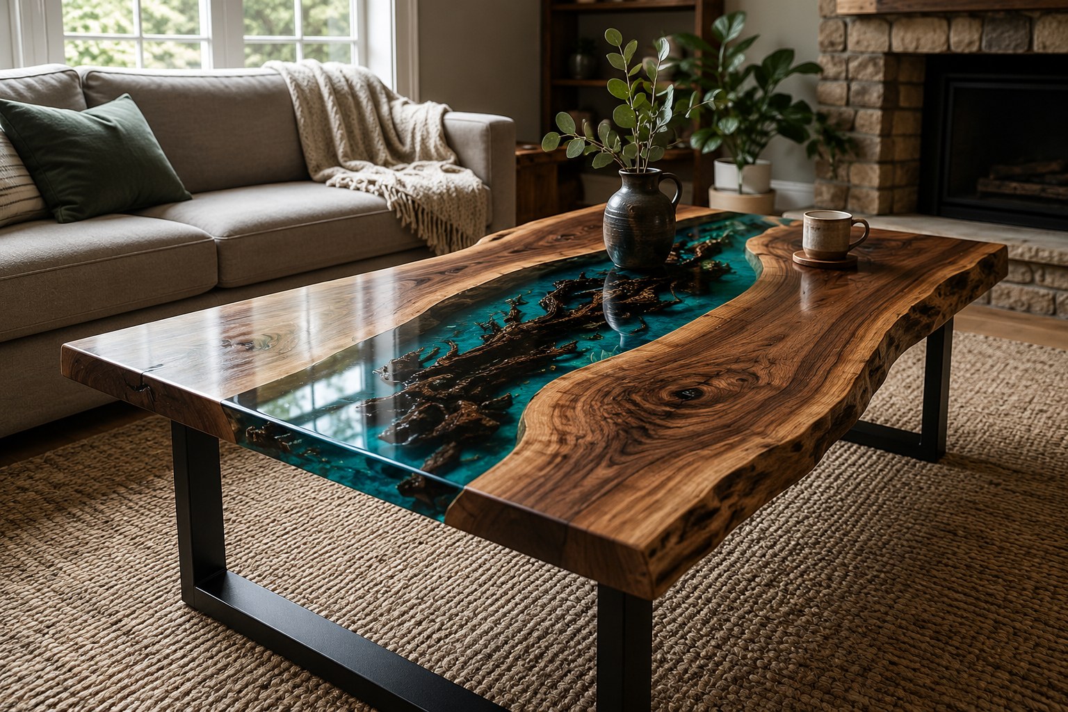 Custom river resin coffee table