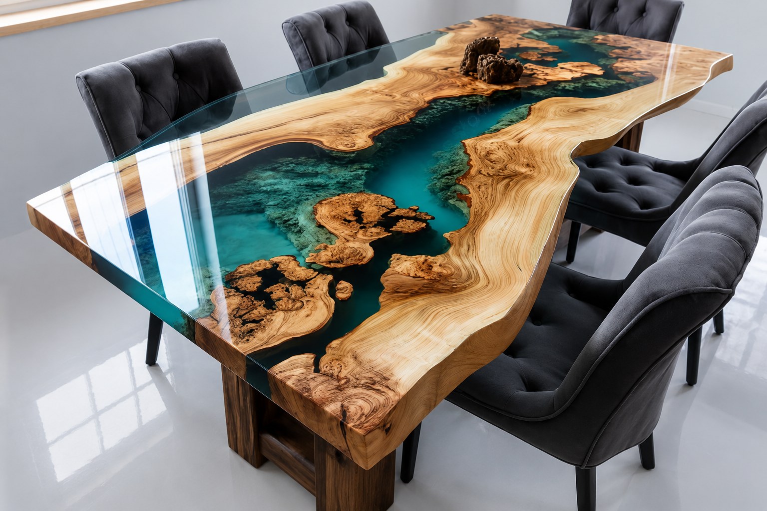 Custom river resin dining table
