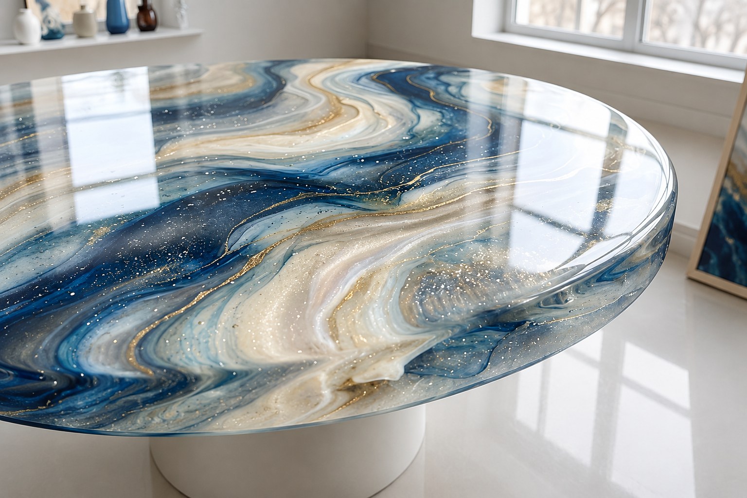Blue and gold decorative epoxy table