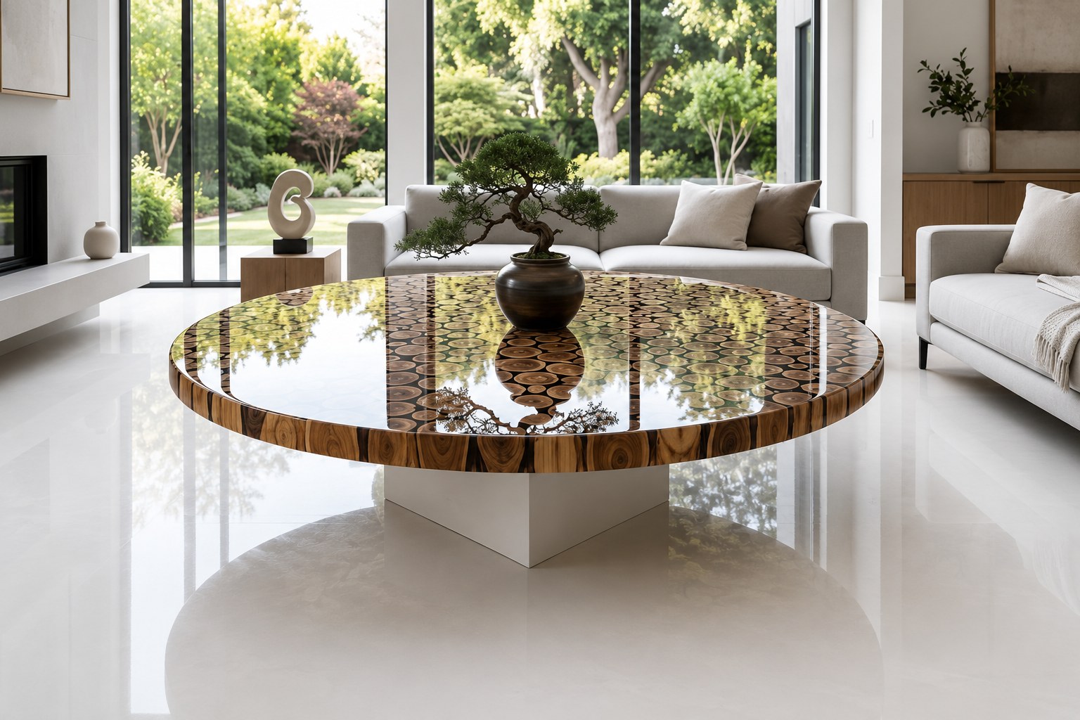 Round wood and resin statement table